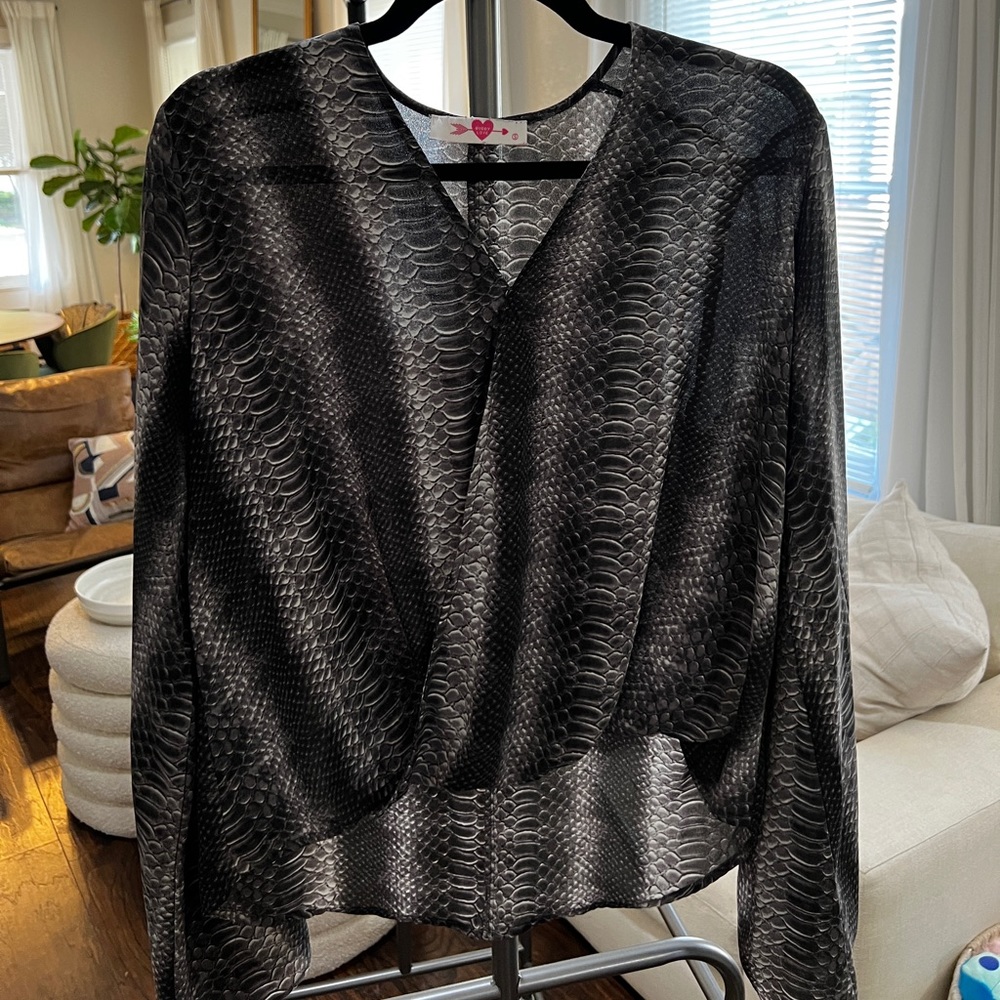BuddyLove silky snake print top with cowl neck